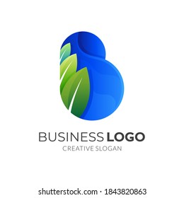 Buchstabe B Naturlogo, Buchstabe B und Blatt, kombiniertes Logo mit 3D-Farbstil