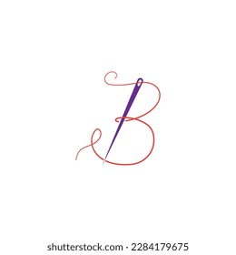 letter B needle logo art design line vector illustration