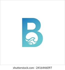 Letter B negative space wave for surf business logo