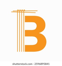 Letter B Noodles Logo Design Concept With Noodles and Sticks Icon Vector Template