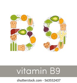Letter B and number 9 symbolizing vitamin B9 concept