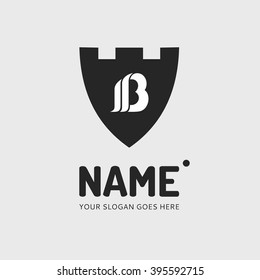 The letter B on the background of the shield. Logo, illustration, design template. Company, shop, symbol concept icon. Element in vector.