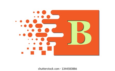 letter B on a colored square with destroyed blocks on a white background.