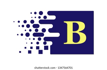 letter B on a colored square with destroyed blocks on a white background.