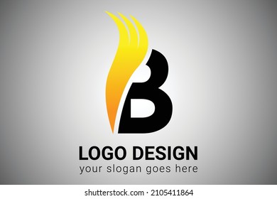 Letter B with Orange gradient color Elegant Minimalist Wing Design. Creative B letter Swoosh Icon Vector Illustration.