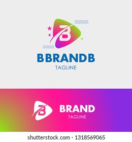 Letter B Orbit Logo template element symbol in modern colorful style. Symbol of play button with negative space text. Vector Illustration - Vector