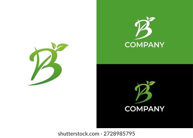 Letra B Ilustración vectorial de diseño de logotipo de hoja orgánica, logotipo icono de naturaleza