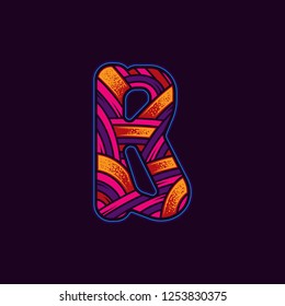 Letter B in the original neon style. Vector design element isolated on dark background.