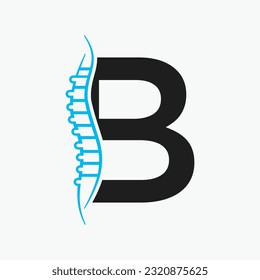 Letter B Orthopedic Health Bone Logo Design With Back Bone Icon. Bone Health Logo Sign