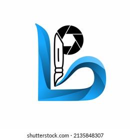 Buchstabe b p Logo Design, mit Buchstabe p bestehend aus Stift-Symbole und Kamera-Apertur, geeignet für Künstler und Fotografen Logos, bearbeitbare Vektorgrafik.