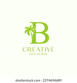 Letter B Palm Leaf Tree Logo Design Template 