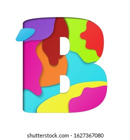 Letter B in paper cut Style with multi color layer isolated on white background