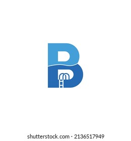 Letter B or PB with swimming pool ladder steps logo icon sign symbol design concept. Vector illustration