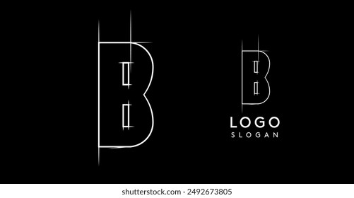 Letter B pencil drawn, architectural blueprint logo design, construction plan, technical drawing. Ideal for corporate branding, industrial projects, engineering firms. Vector illustration