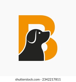 Diseño del logotipo de la mascota de la letra B. Plantilla vectorial de símbolo del logotipo del perro. Perro en el alfabeto