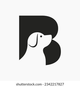 Diseño del logotipo de la mascota de la letra B. Plantilla vectorial de símbolo del logotipo del perro. Perro en el alfabeto