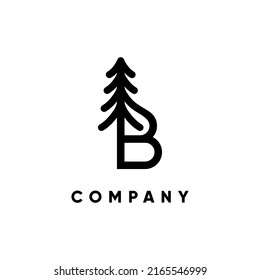 Letter B Pine Tree Logo Design Vector Icon Graphic Emblem Illustration