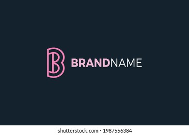 Letter B pink color line art heart shape love logo