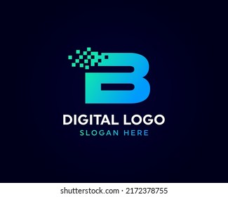 Letter B pixel logo, technology and digital logotype vector image