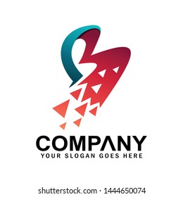 Letter B pixel logo template, triangle, technology and digital logotype