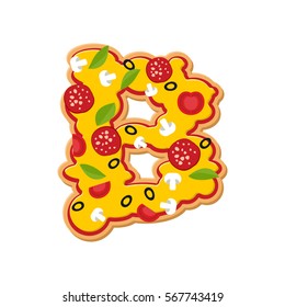 Letter B pizza font. Italian meal alphabet. Lettring fast food
