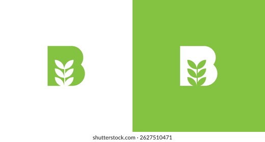 Letter B Plant Leaf Logo Design