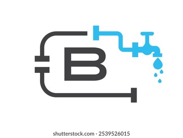Letter B Plumber Logo Design Vector Template Concept With Pipe And Water Symbol