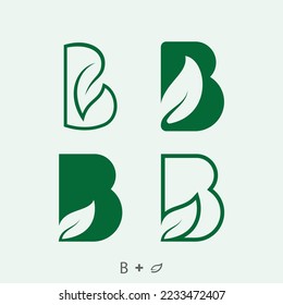 letter B plus leaf logo icons set green logo bundle