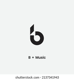 Letter B plus music note negative space logo icon 
