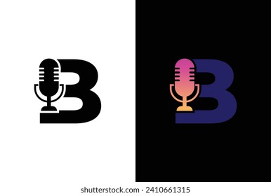 Letter B with podcast logo. B with suitable for podcasting, internet, brand, musical, digital, entertainment, studio template illustration.