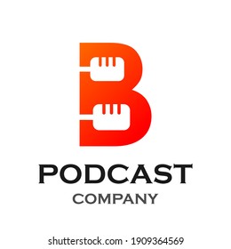 Letter b with podcast logo template illustration. suitable for podcasting, internet, brand, musical, digital, entertainment, studio etc