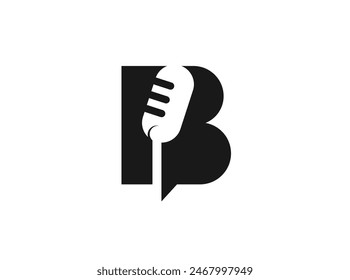 Letter B and Podcast or Radio Logo design using Microphone and Bubble chat or talk icon