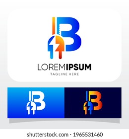 Letter B Power Jack Electric Lightning Logo Design Vector Graphic 
