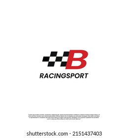 letter B with racing flag icon template logo design