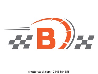 Letter B with Racing Flag Logo. Speed Logo Symbol