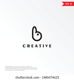 Letter b with rebbit logo and icon, vector template.