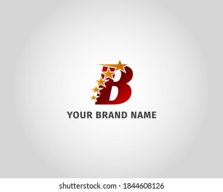letter B red metallic with five golden star logo template
