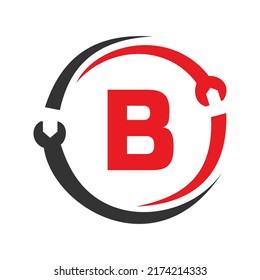 Letter B Repair Logo.  Home Services Tool, Car Repair Logo Template For Business, Company and Construction Industry