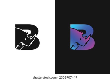 Letter B Rhino logo, combination Letter B and rhino, flat design logo template, vector