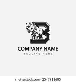 Letra B Logo Rhino, combinação de Letra B e rhino, modelo de logotipo de design plano, design vetorial