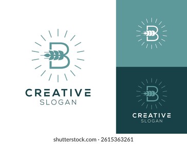 Letter B with rice plant or paddy logo design for agriculture 