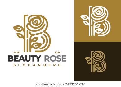 Letter B Rose Linear Logo design vector symbol icon illustration