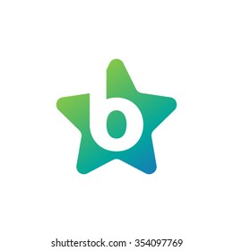 letter b rounded star shape icon logo blue green