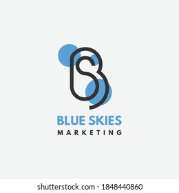 letter B and S, blue skies logo design inspiration