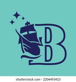 Letra B para la plantilla del logotipo de barco de vela