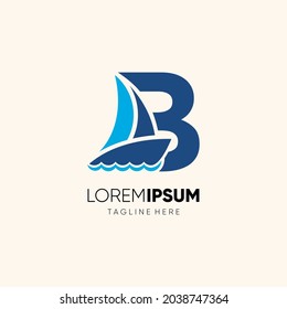 Letter B Sailor Boat Logo Design Vector Icon Graphic Emblem Illustration