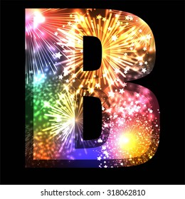 The letter B from a Salute, on black background,