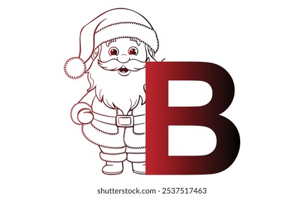 Buchstabe B mit Weihnachtsmann mit Alphabet. Charaktere mit lustigen Ausdrücken stellen verschiedene Posen. Es ist Vektorkunst, also ist es einfach zu bearbeiten.
