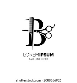 Letter B Scissors and Hair Comb Stylist Logo Design Vector Icon Graphic Emblem Illustration