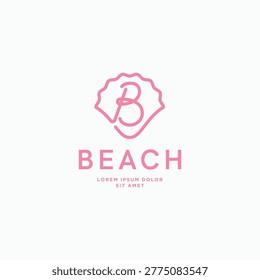 Letter B with seashell monoline style logo design. B monogram beach symbol badge logo icon sign
